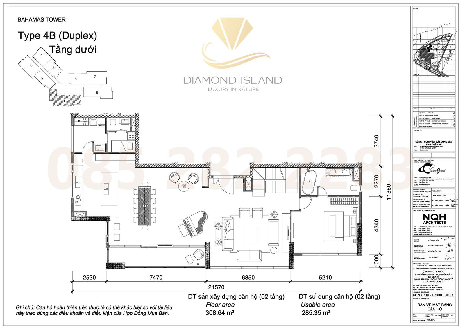 Bahamas apartment floor plan, biệt thự duplex 4 phòng ngủ