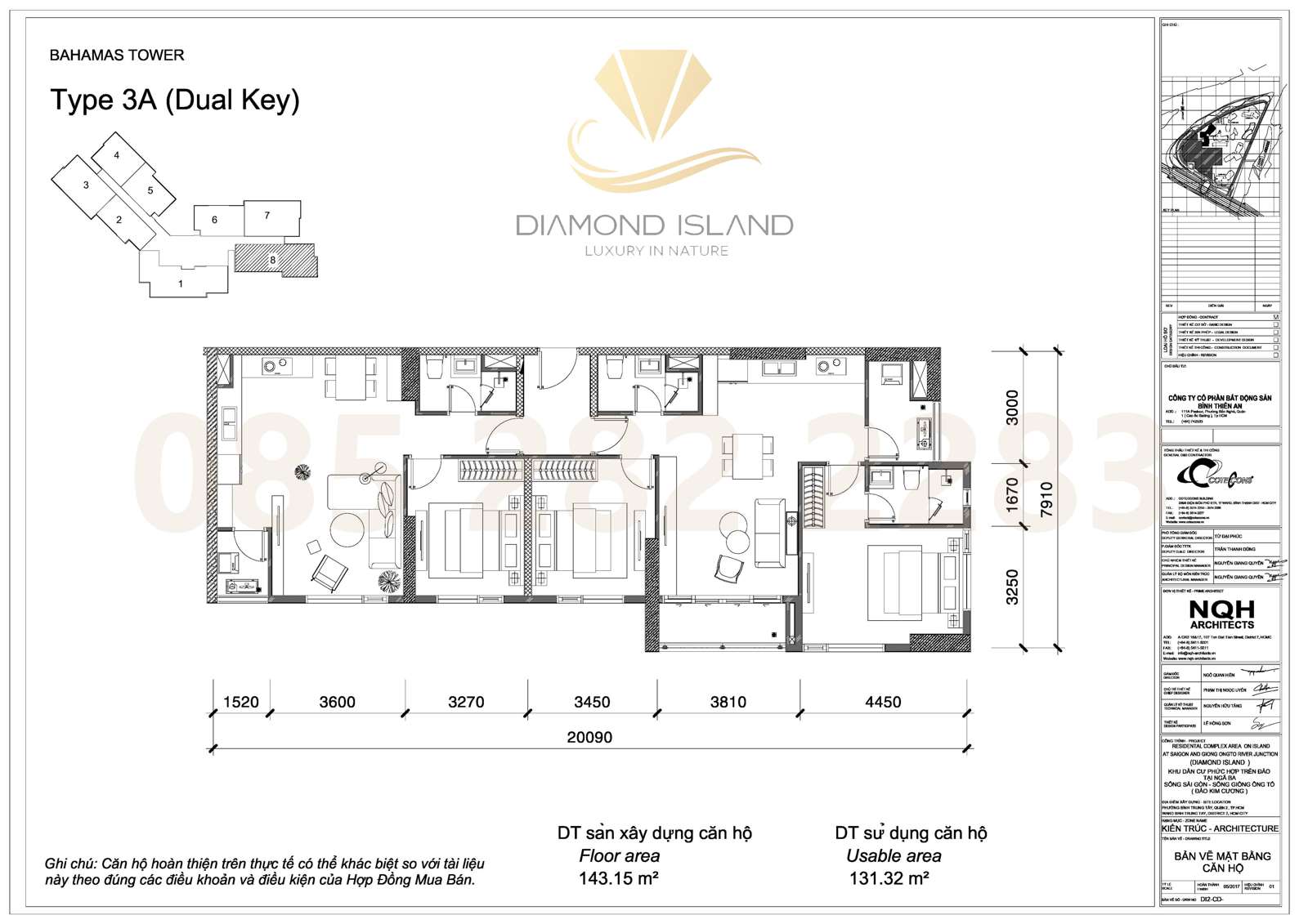 Bahamas apartment floor plan, căn hộ 3 phòng ngủ Dual Key