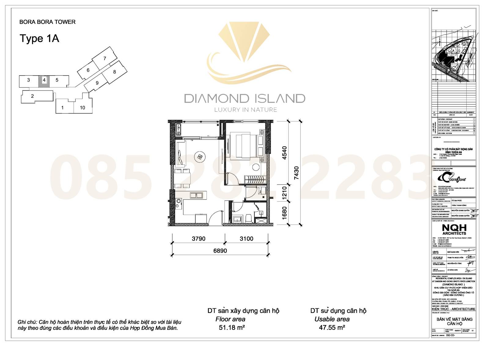 Bora Bora apartment floor plan, căn hộ 1 phòng ngủ 04