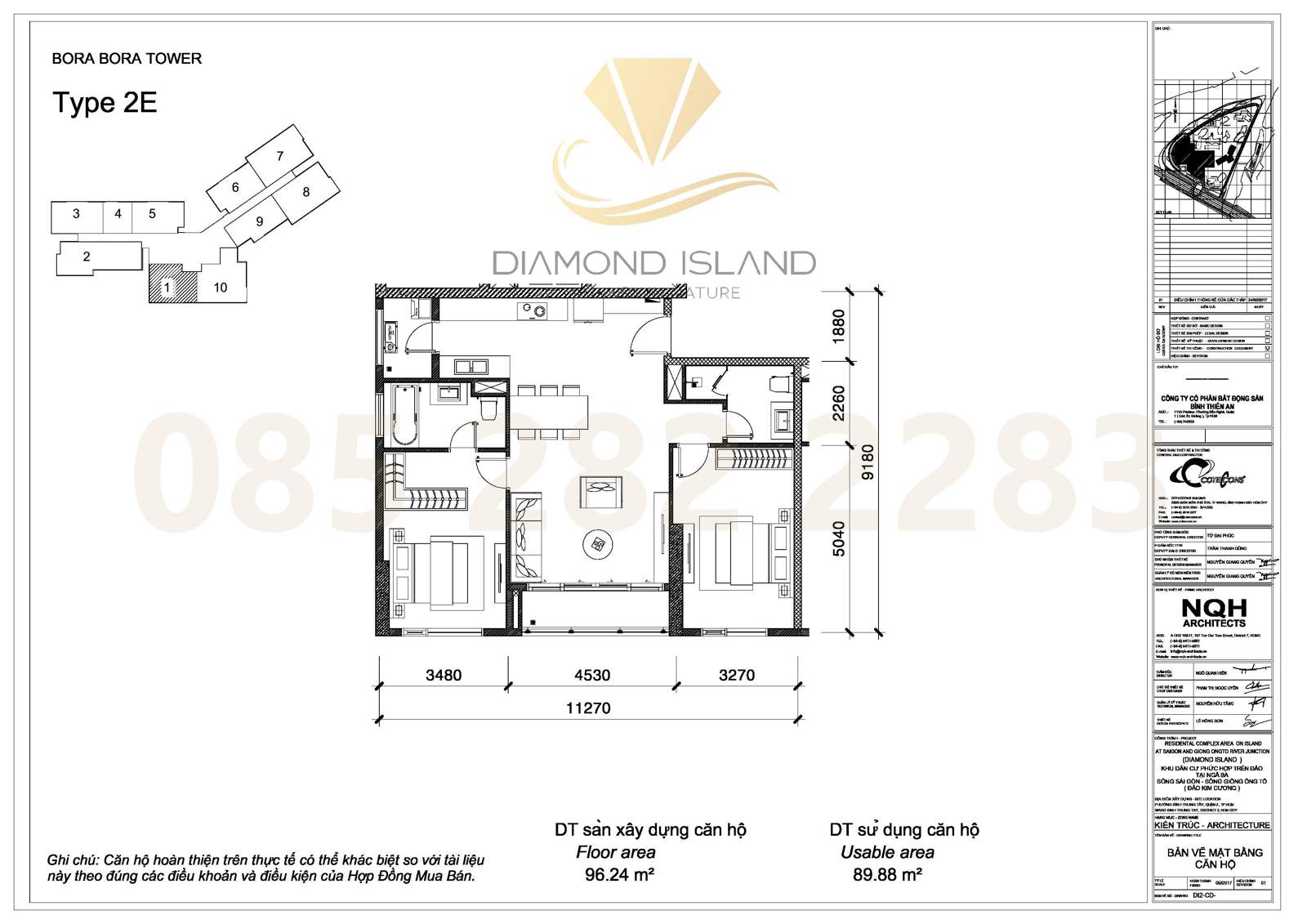 Bora Bora apartment floor plan, căn hộ 2 phòng ngủ 01
