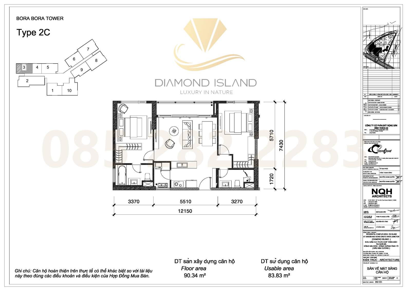 Bora Bora apartment floor plan, căn hộ 2 phòng ngủ 03