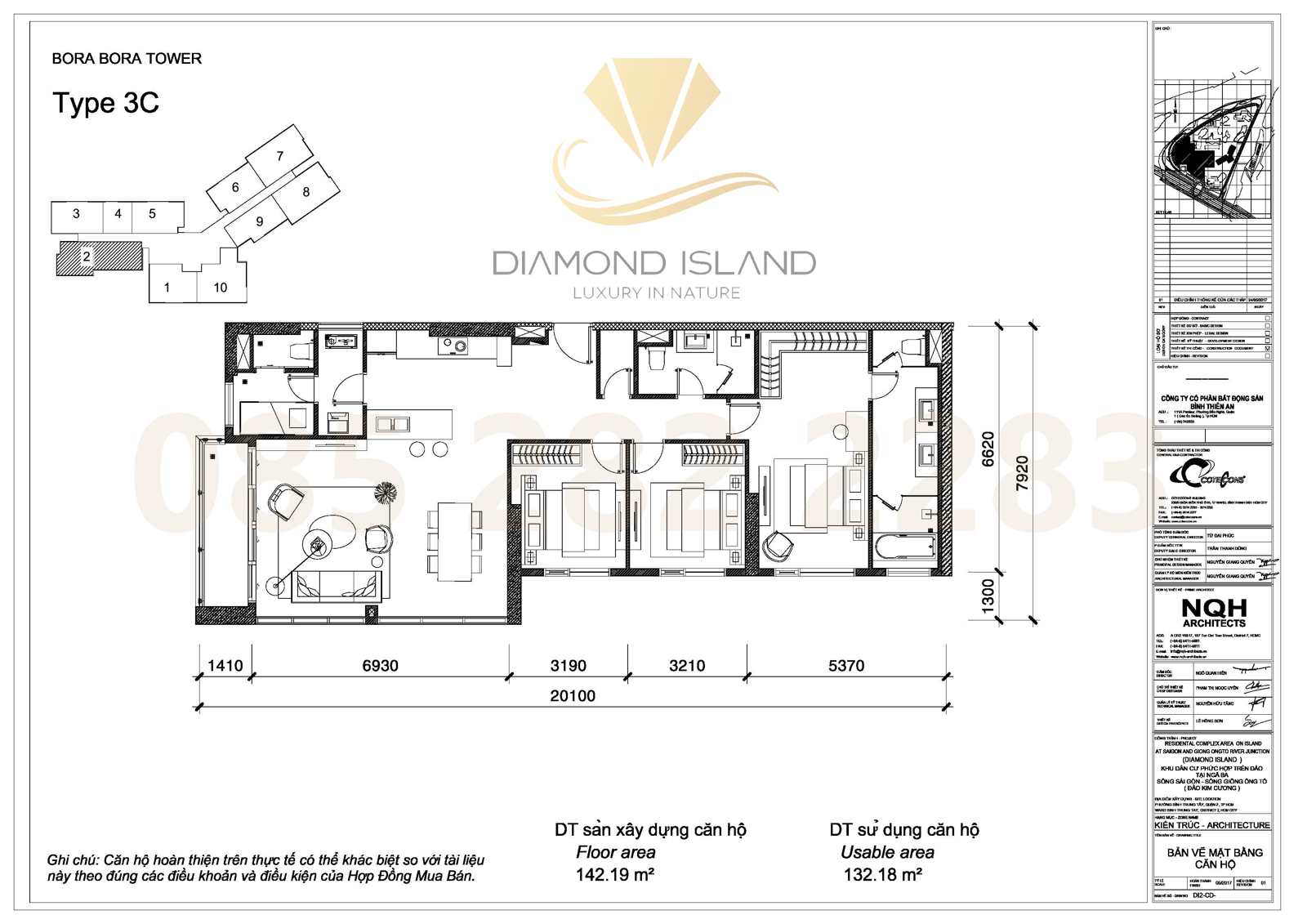 Bora Bora apartment floor plan, căn hộ 3 phòng ngủ 02