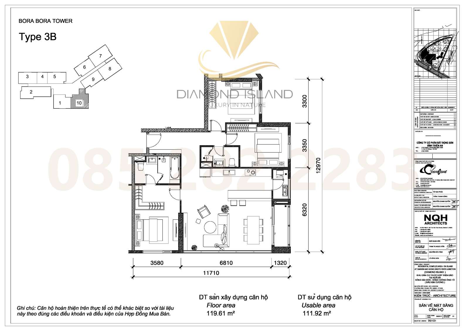 Bora Bora apartment floor plan, căn hộ 3 phòng ngủ 10
