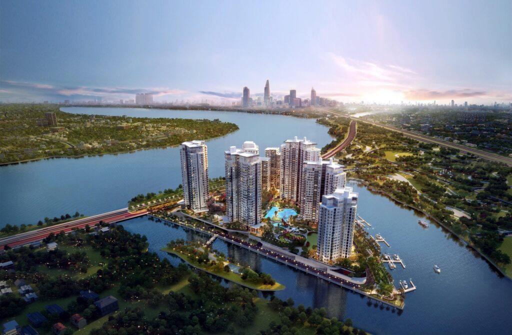 Diamond Island phối cảnh từ trên cao bên sông Sài Gòn | Diamond Island aerial view on the Saigon River