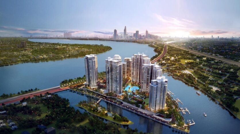 Diamond Island phối cảnh từ trên cao bên sông Sài Gòn | Diamond Island aerial view on the Saigon River