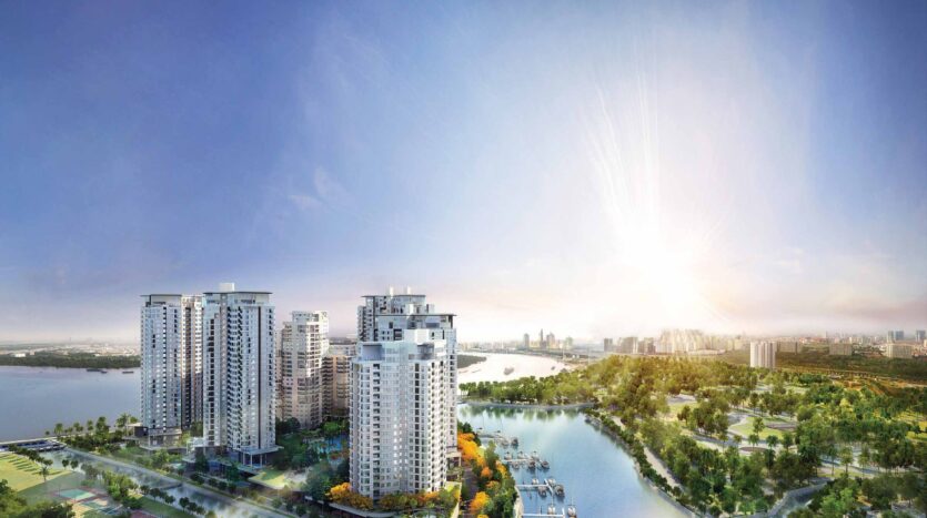Các tháp Diamond Island lúc bình minh | Diamond Island towers at sunrise