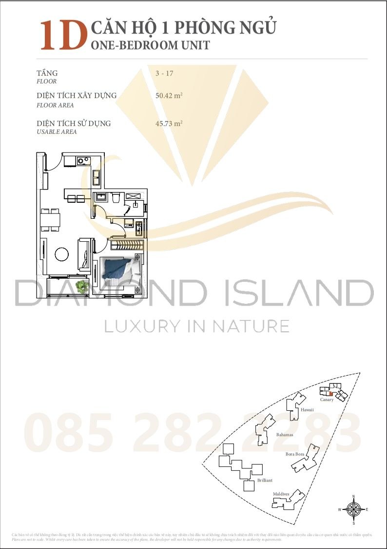 Canary apartment floor plan, căn hộ 1 phòng ngủ 07