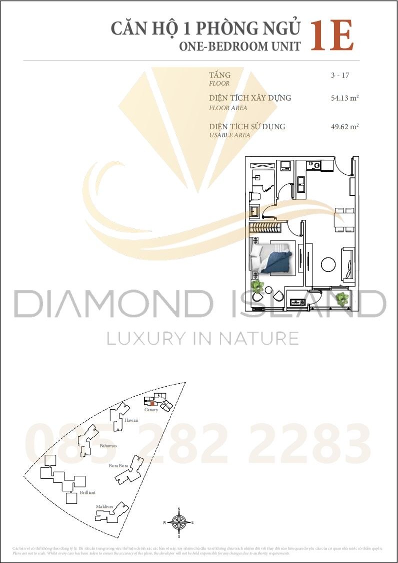 Canary apartment floor plan, căn hộ 1 phòng ngủ 08