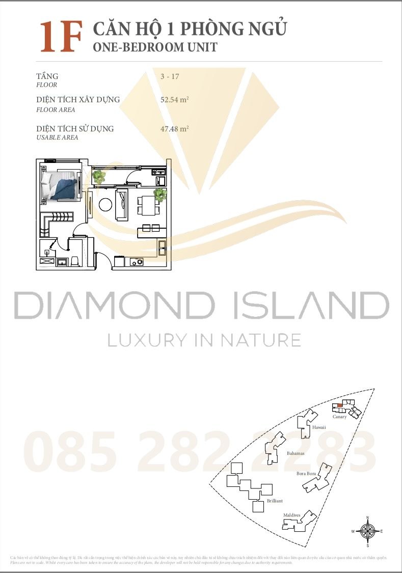 Canary apartment floor plan, căn hộ 1 phòng ngủ 11