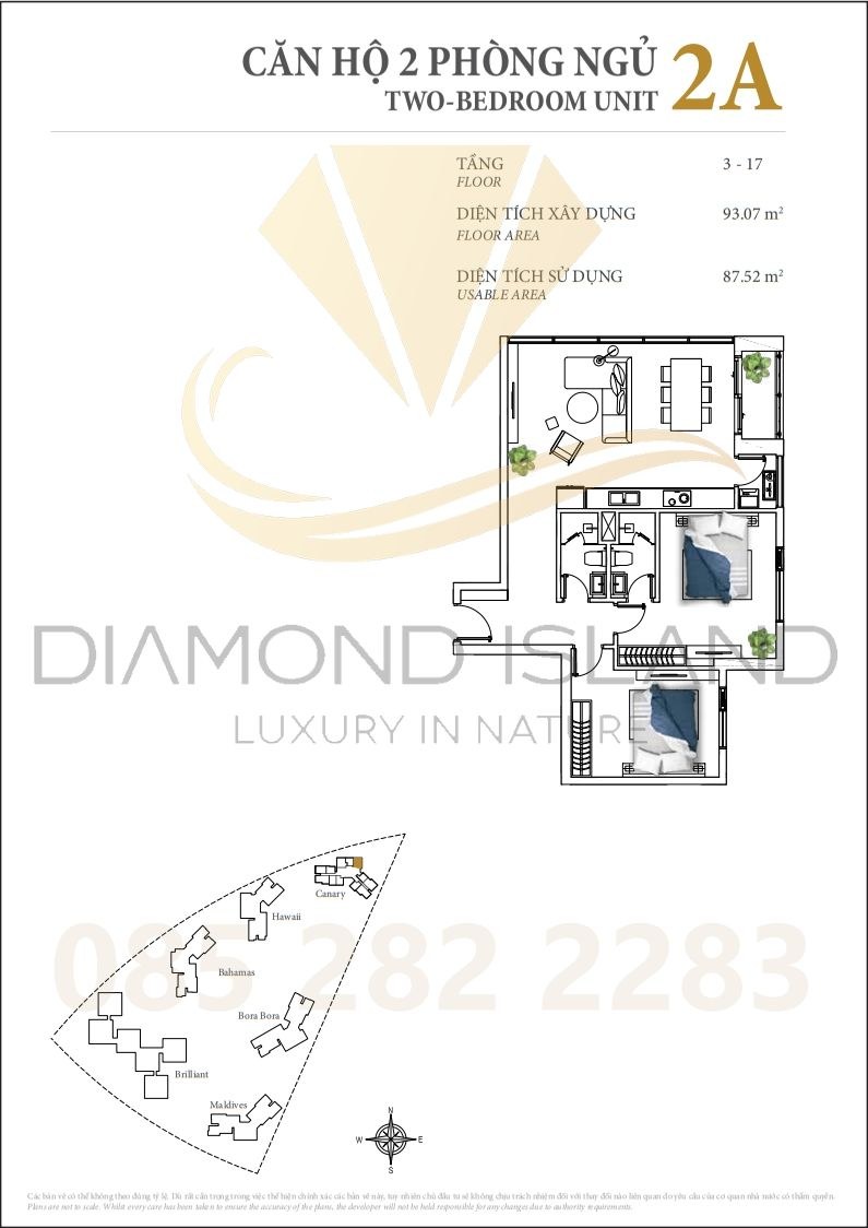 Canary apartment floor plan, căn hộ 2 phòng ngủ 02