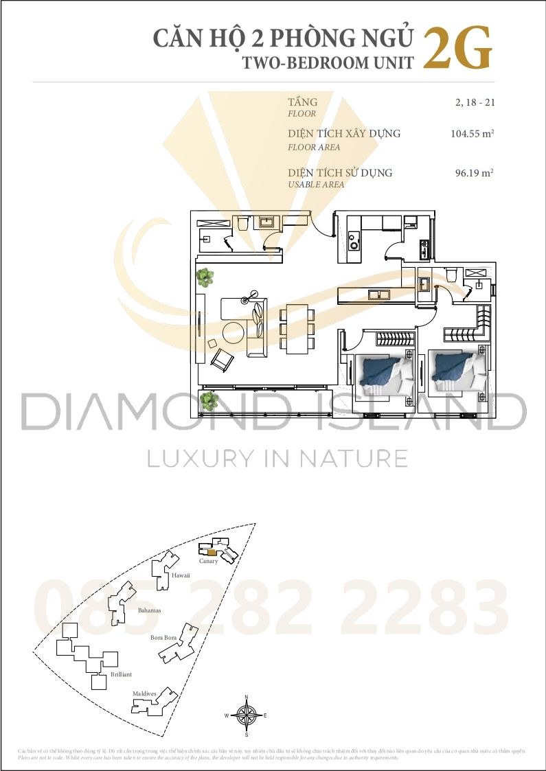 Canary apartment floor plan, căn hộ 2 phòng ngủ 04