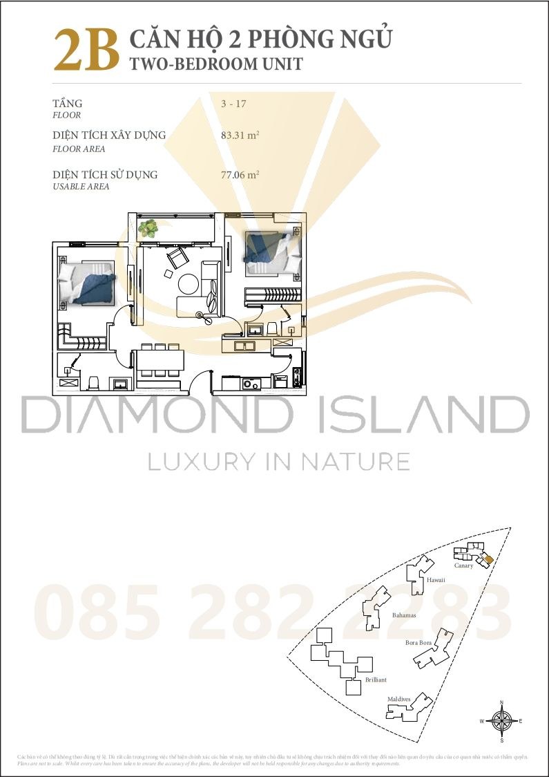 Canary apartment floor plan, căn hộ 2 phòng ngủ 04