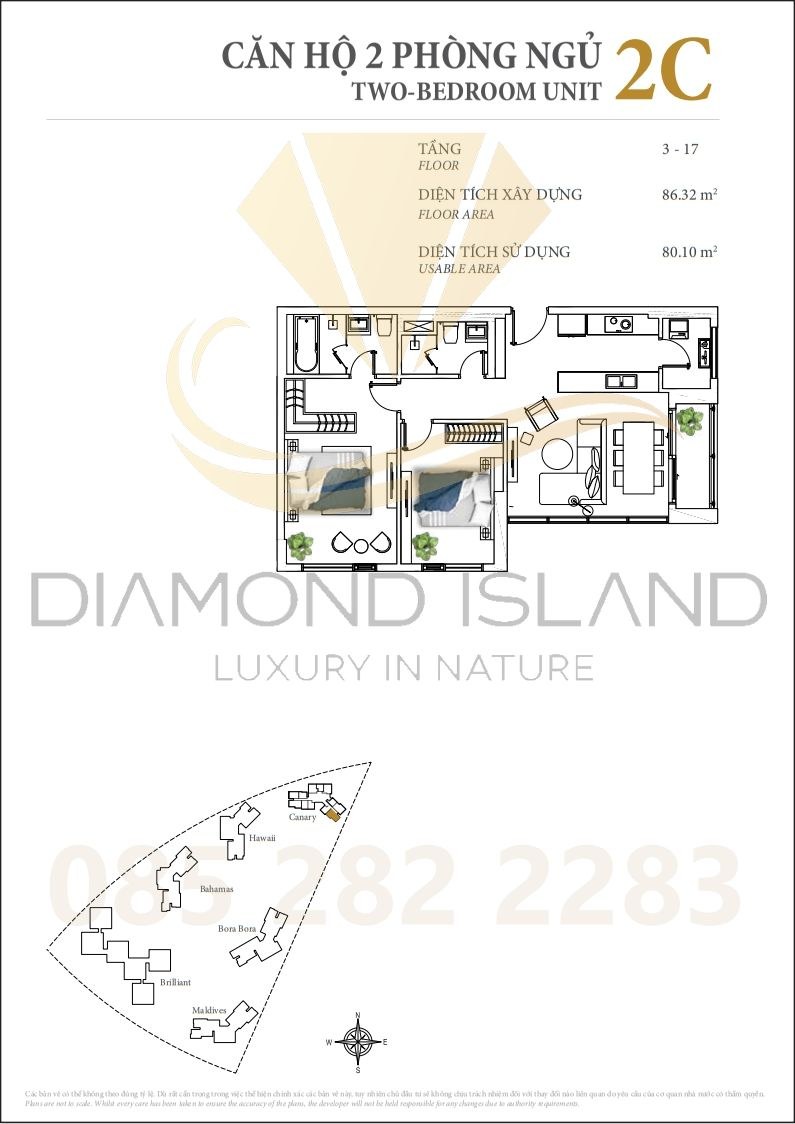 Canary apartment floor plan, căn hộ 2 phòng ngủ 05