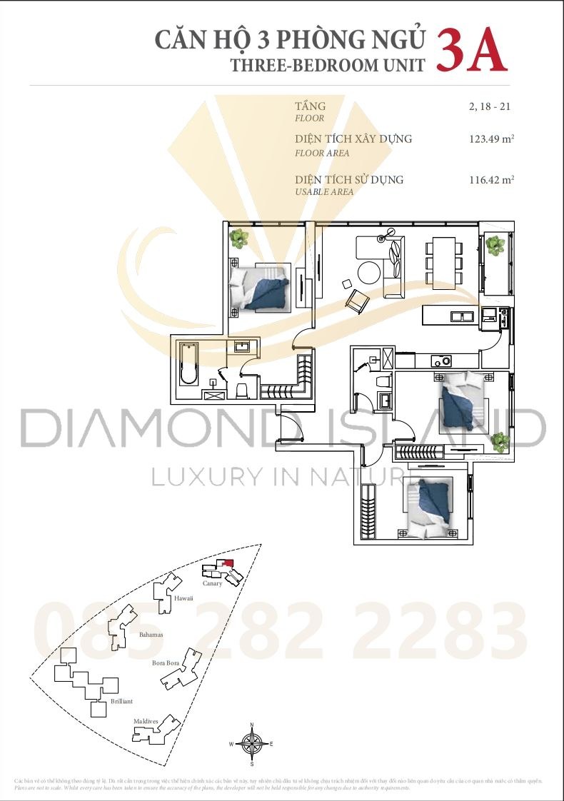 Canary apartment floor plan, căn hộ 3 phòng ngủ 01