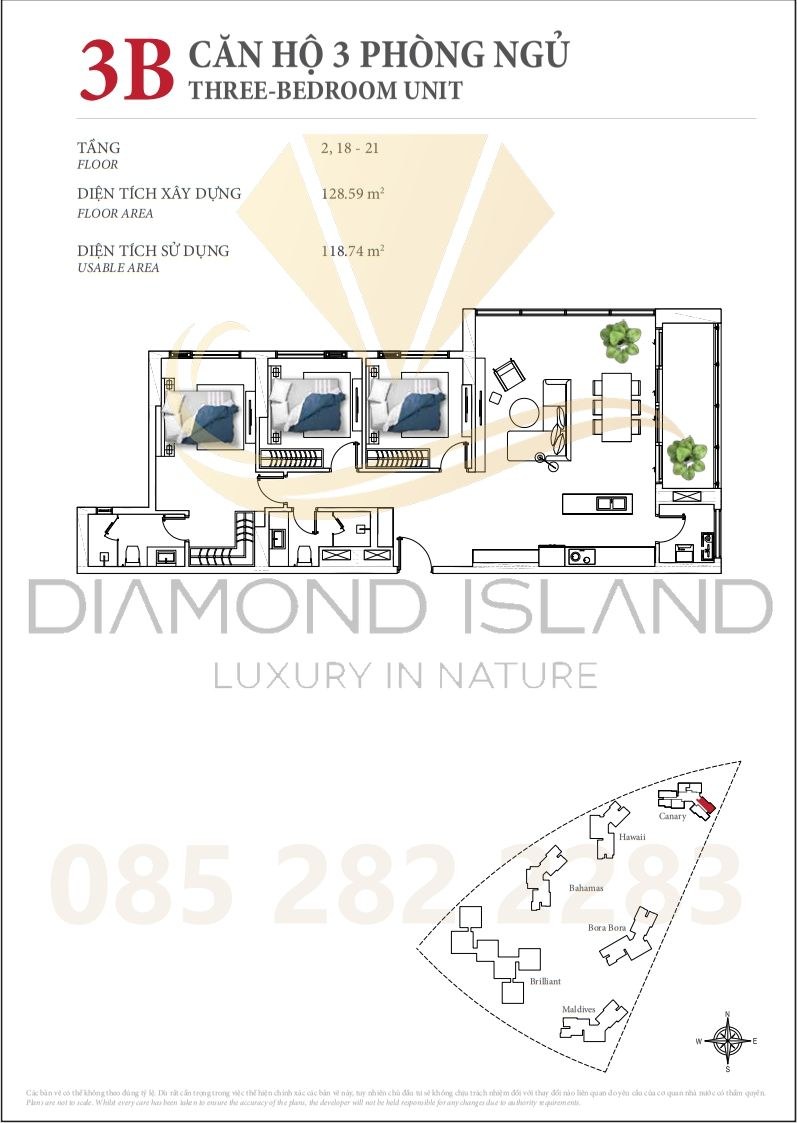 Canary apartment floor plan, căn hộ 3 phòng ngủ 02