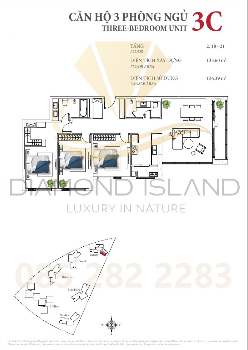 Canary apartment floor plan, căn hộ 3 phòng ngủ 03