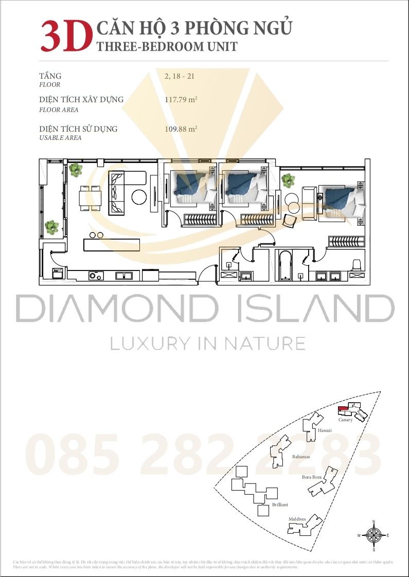 Canary apartment floor plan, căn hộ 3 phòng ngủ 06