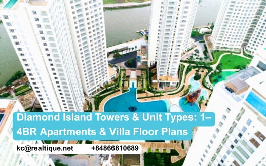 Các toà tháp và loại căn hộ Diamond Island — mặt bằng | Diamond Island towers and apartment floor plans