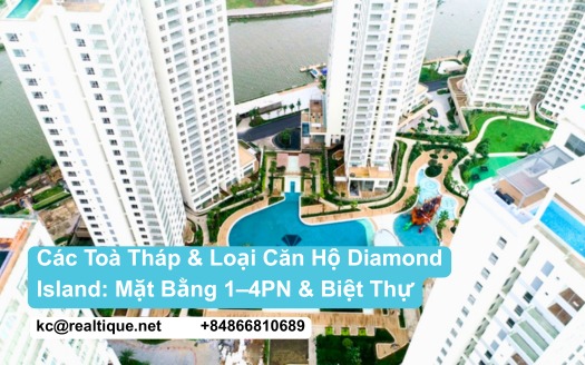 Các toà tháp và loại căn hộ Diamond Island — mặt bằng | Diamond Island towers and apartment floor plans