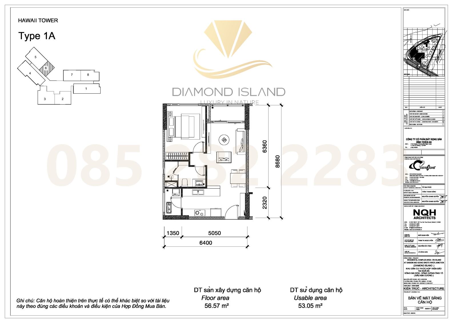 Hawaii apartment floor plan, căn hộ 1 phòng ngủ 06