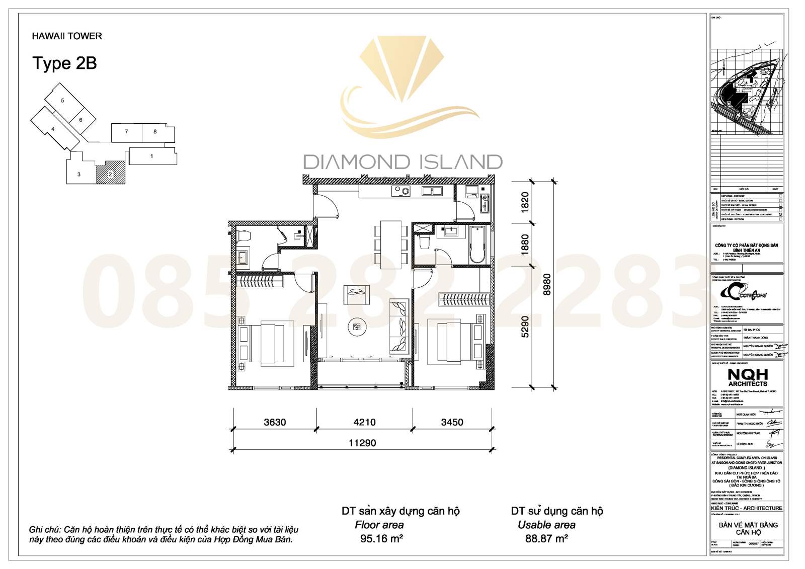 Hawaii apartment floor plan, căn hộ 2 phòng ngủ 02