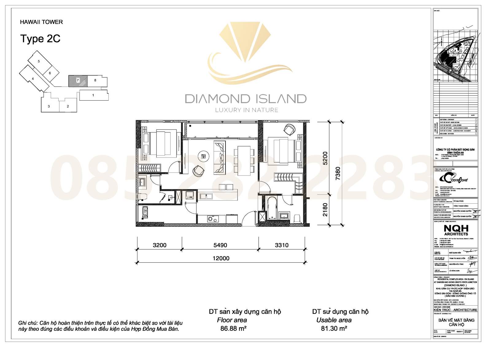 Hawaii apartment floor plan, căn hộ 2 phòng ngủ 07