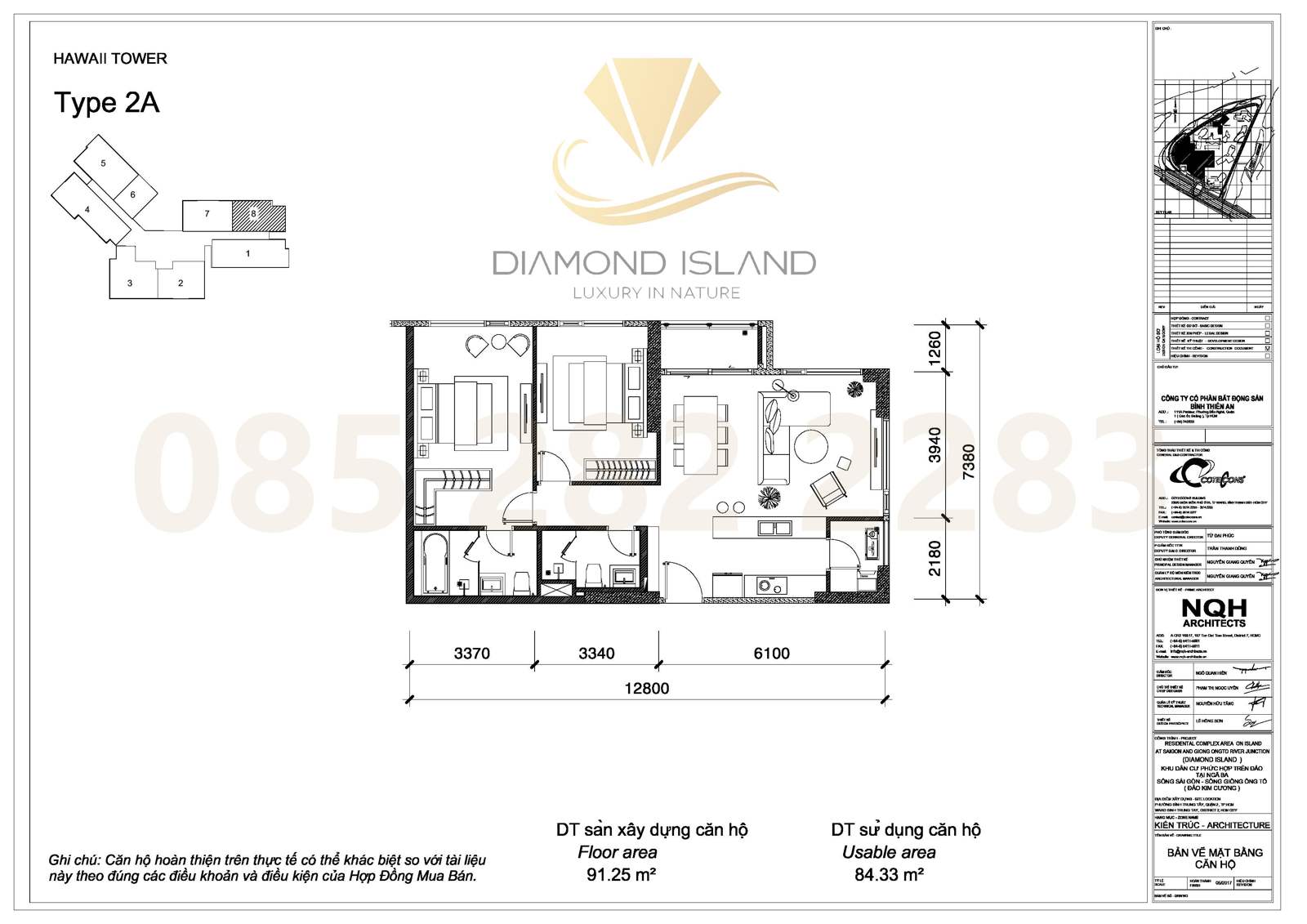 Hawaii apartment floor plan, căn hộ 2 phòng ngủ 08