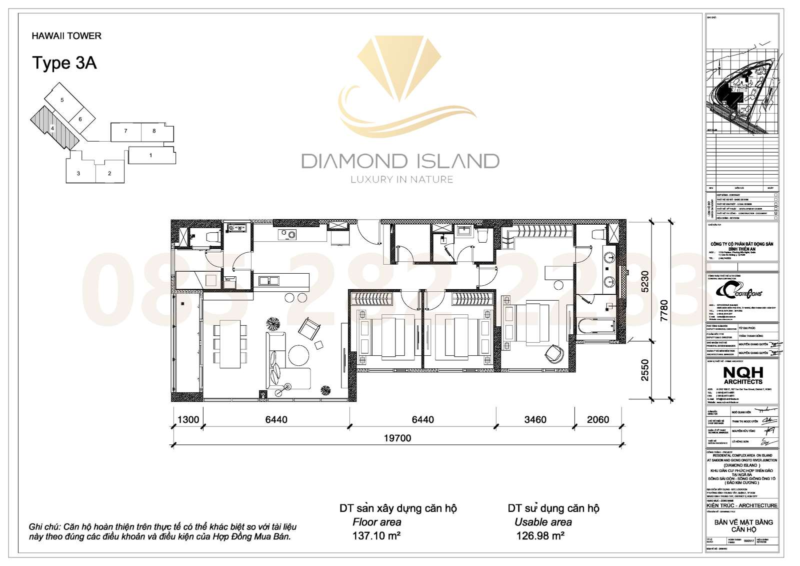 Hawaii apartment floor plan, căn hộ 3 phòng ngủ 04