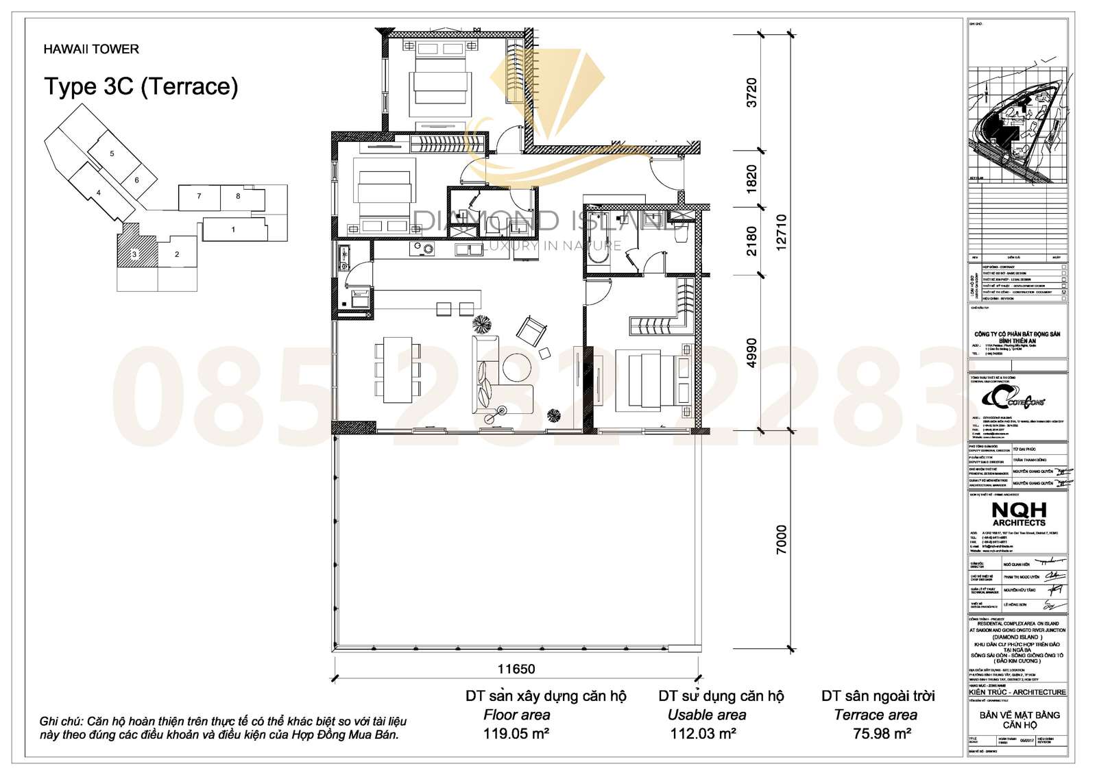 Hawaii apartment floor plan, căn sân vườn 3 phòng ngủ 03