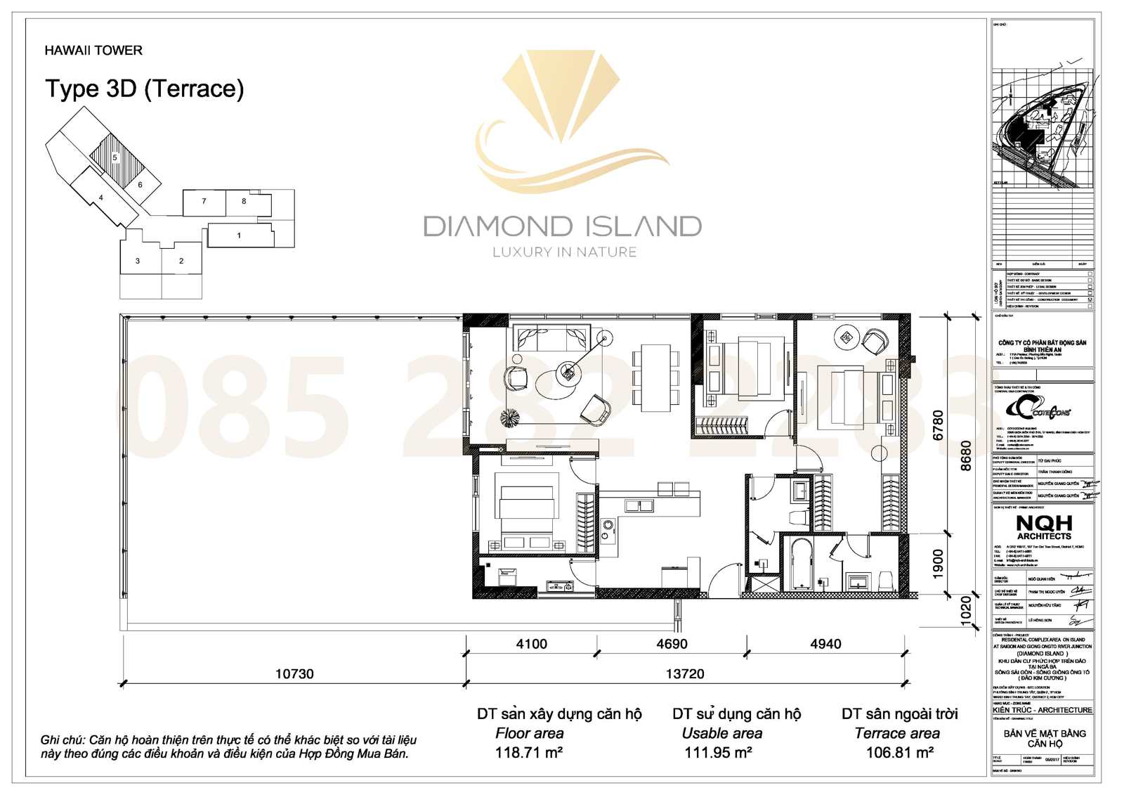 Hawaii apartment floor plan, căn sân vườn 3 phòng ngủ 05