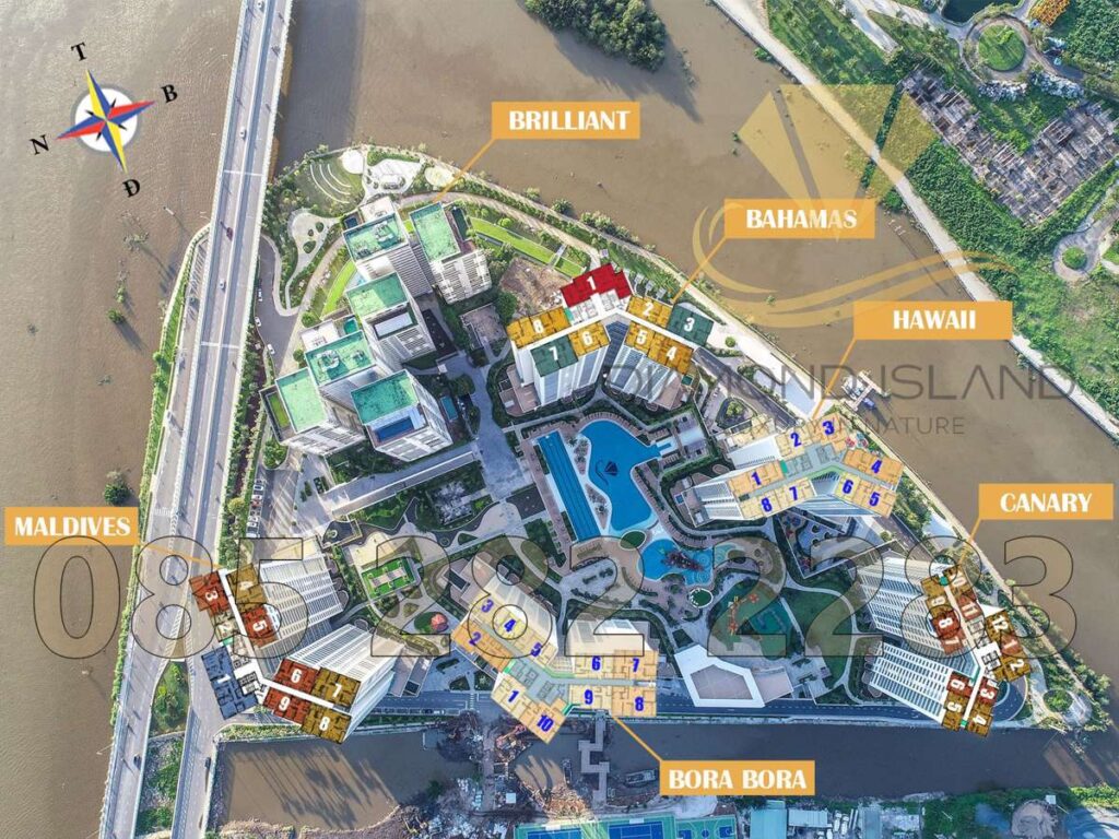 Mặt bằng tổng thể phân khu và tiện ích Đảo Kim Cương Diamond Island | Overall site plan of Diamond Island's zones and amenities