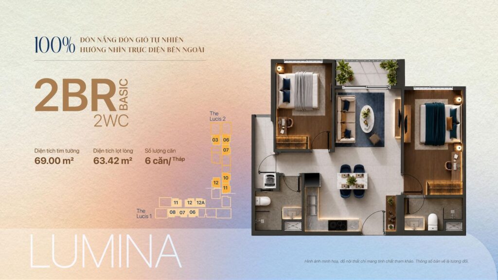 Mặt bằng căn 2PN Basic LUMINA TT Genesis | TT Genesis 2BR Basic LUMINA floor plan