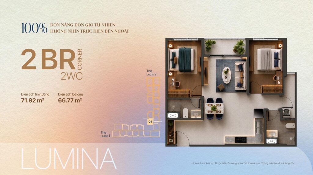 Mặt bằng căn 2 phòng ngủ LUMINA TT Genesis | TT Genesis 2-bedroom LUMINA floor plan
