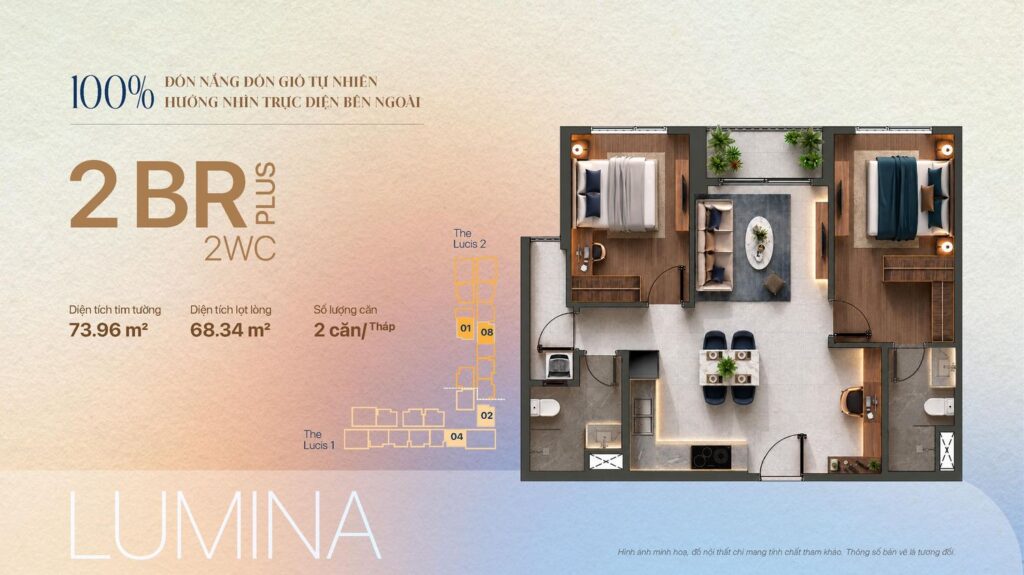 Mặt bằng căn 2PN Plus LUMINA TT Genesis | TT Genesis 2BR Plus LUMINA floor plan