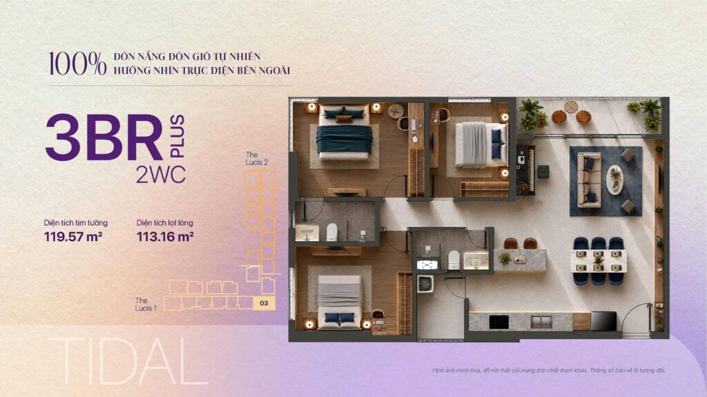 Mặt bằng căn 3PN Plus TIDAL TT Genesis | TT Genesis 3BR Plus TIDAL floor plan