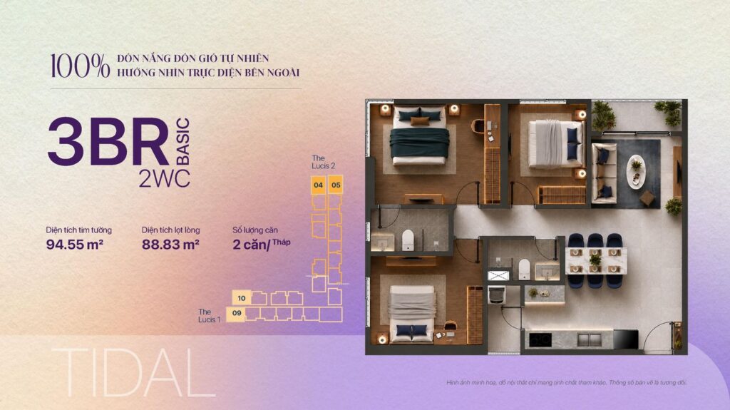 Mặt bằng căn 3 phòng ngủ TIDAL TT Genesis | TT Genesis 3-bedroom TIDAL floor plan