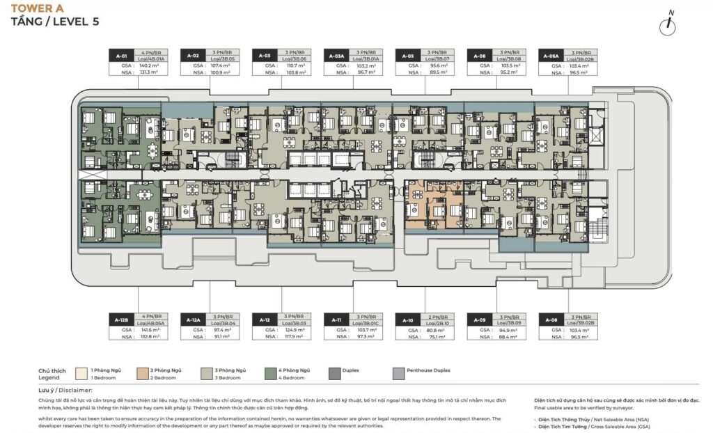 Mặt bằng tầng Tầng 5 Tòa A Lumiere Midtown - The Global City | Tower A floor Tầng 5 plan