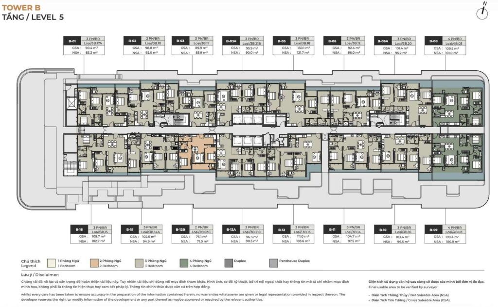 Mặt bằng tầng Tầng 5 Tòa B Lumiere Midtown - The Global City | Tower B floor Tầng 5 plan