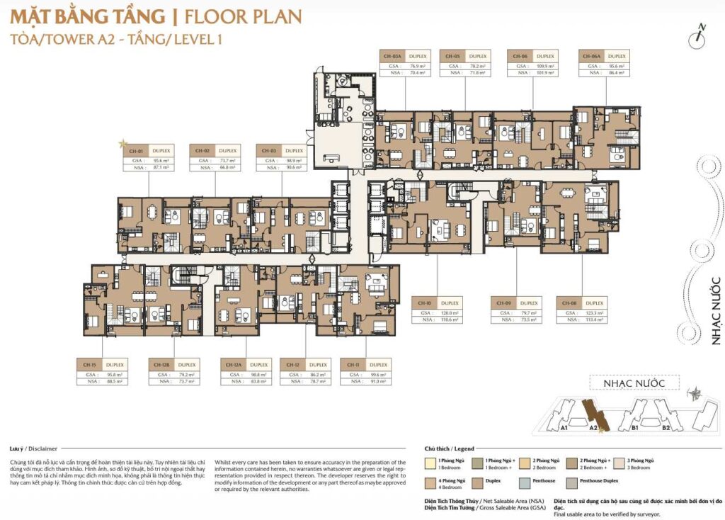 Mặt bằng tầng Tầng 1 Tòa A2 Masteri Park Place - The Global City | Tower A2 floor Tầng 1 plan
