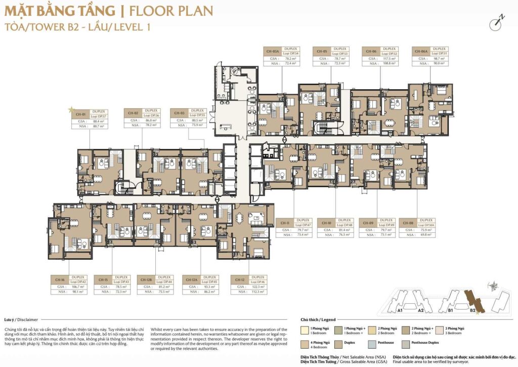 Mặt bằng tầng Tầng 1 Tòa B2 Masteri Park Place - The Global City | Tower B2 floor Tầng 1 plan