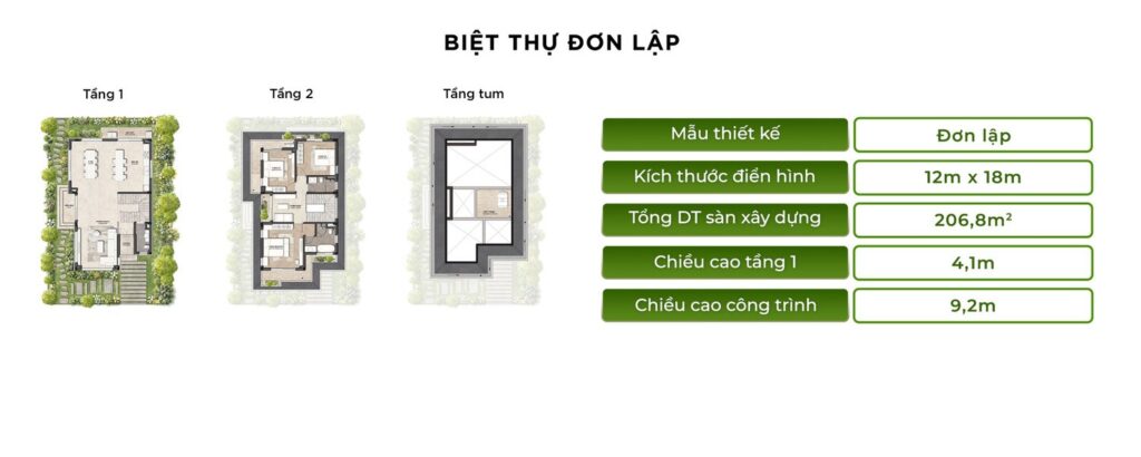 Mặt bằng biệt thự đơn lập 12x18 Rừng Phượng Eco Retreat | Detached villa floor plan Rung Phuong