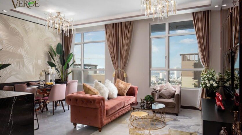 Phòng khách căn dual-key view thành phố penthouse Sky Mansion Vista Verde | Dual-key unit living room with city view, Sky Mansion penthouse Vista Verde