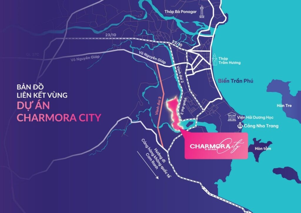 Bản đồ liên kết vùng dự án Charmora City Nha Trang | Regional connectivity map of Charmora City Nha Trang