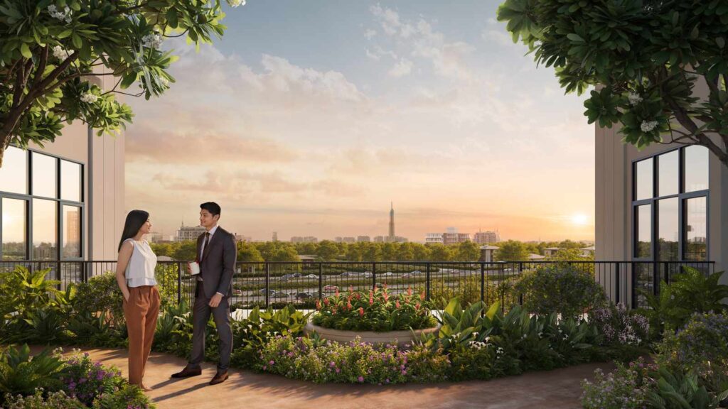 Phối cảnh Eaton Park hướng nhìn skyline trung tâm TP.HCM | Eaton Park rendering with HCMC downtown skyline view