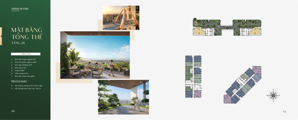 Mặt bằng tổng thể tầng 20 Green Skyline Dĩ An thể hiện khu tập yoga ngoài trời, đài quan sát, vườn thiền và khu thư giãn ngắm cảnh | Green Skyline Di An level 20 master site plan showing outdoor yoga deck, observation point, zen garden and scenic relaxation area