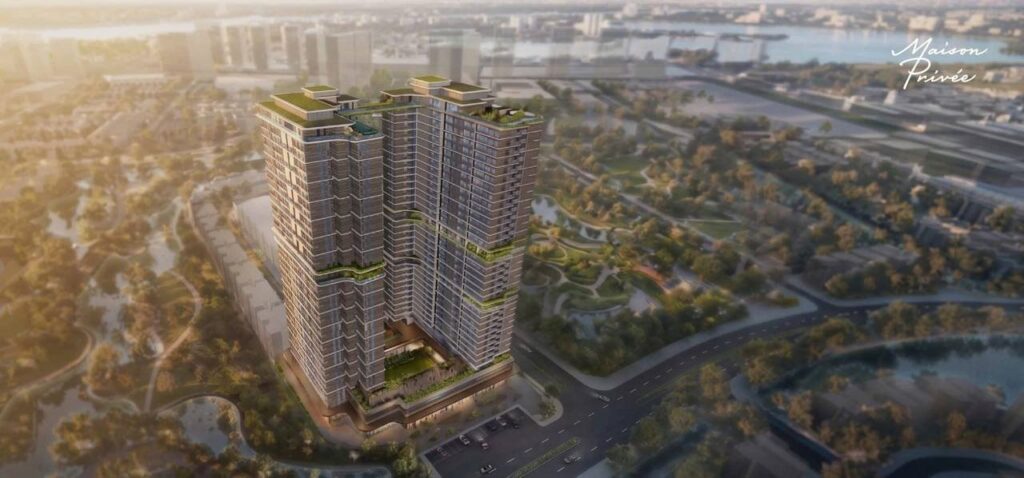 Toàn cảnh hai tháp Maison Privée giữa khu đô thị Ciputra | Aerial view of the two Maison Privee towers within Ciputra