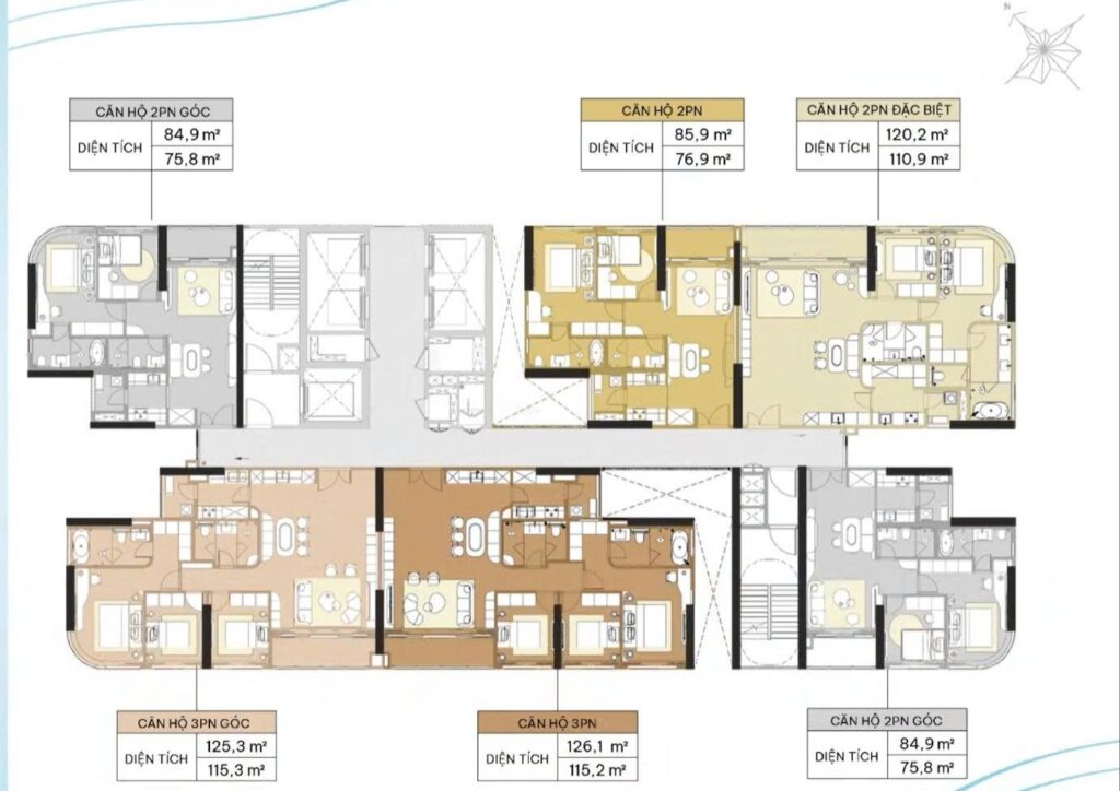 Mặt bằng tầng điển hình Tháp 3 Palm River | Palm River Tower 3 typical floor plan