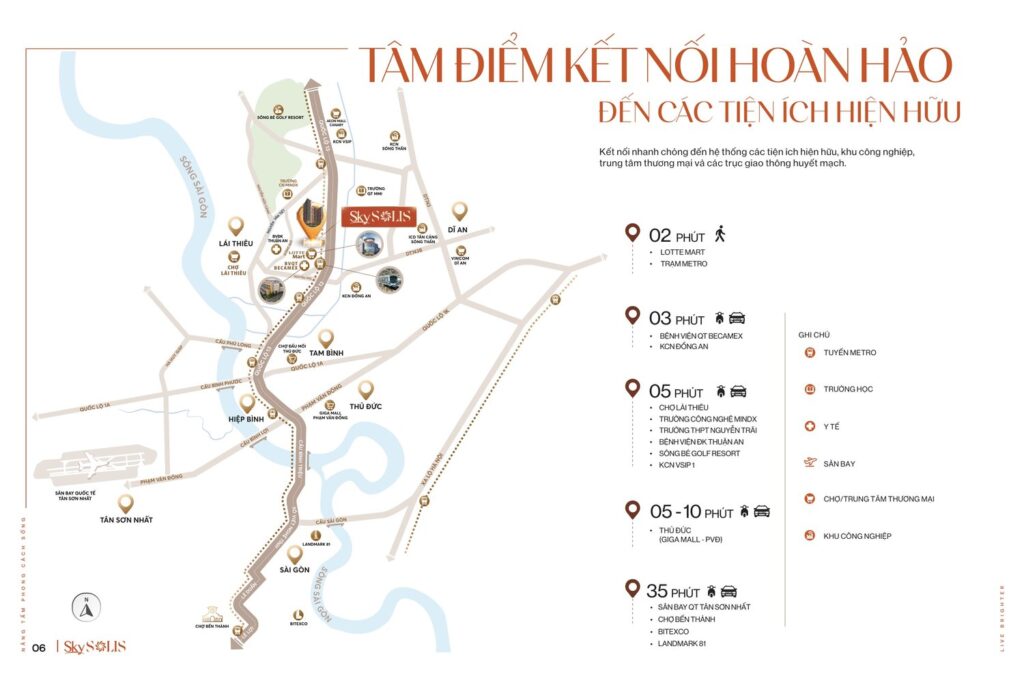 Bản đồ kết nối SkySOLIS đến Lotte Mart, Bệnh viện Becamex, Giga Mall và trung tâm TP.HCM | SkySOLIS connectivity map to Lotte Mart, Becamex Hospital, Giga Mall and central Ho Chi Minh City