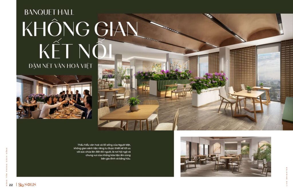 Sảnh tiệc riêng tư sức chứa 60 người tại SkySOLIS | Private banquet hall seating up to 60 at SkySOLIS