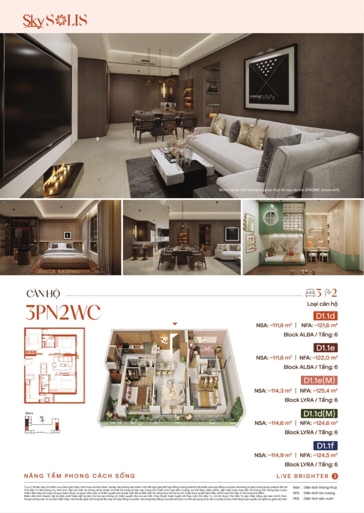 Mặt bằng căn hộ 3 phòng ngủ 2 vệ sinh SkySOLIS | SkySOLIS 3-bedroom 2-bathroom unit floor plan